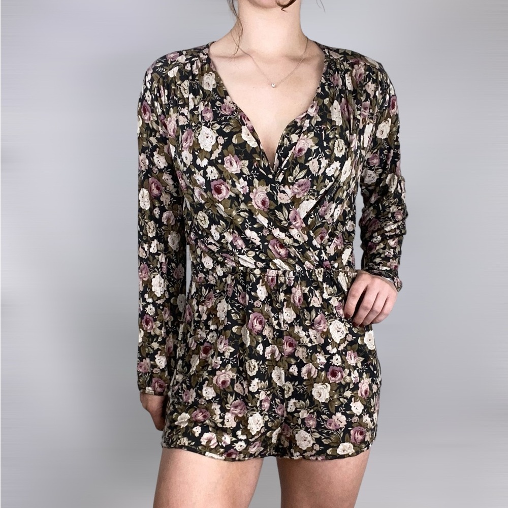 NIGHTCAP‎ Le Fleur Floral Long Sleeve Romper V Neck Cinch Waist Beach Summer